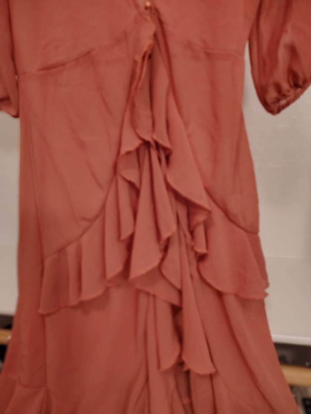FAVLUX Sheer Terracotta Chiffon Ruffle High-Low Duster - Picture 10 of 11